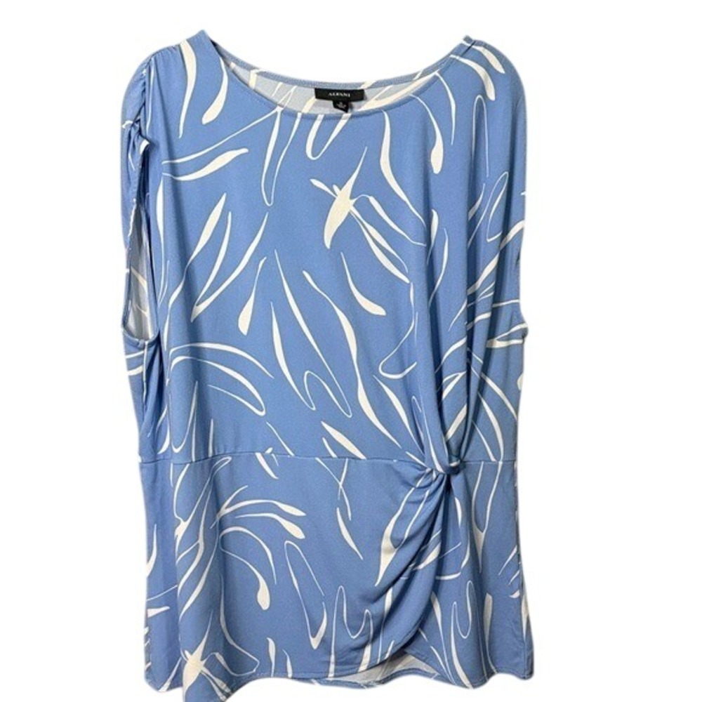 Alfani Blue & White Printed Knot-Front Women's Top